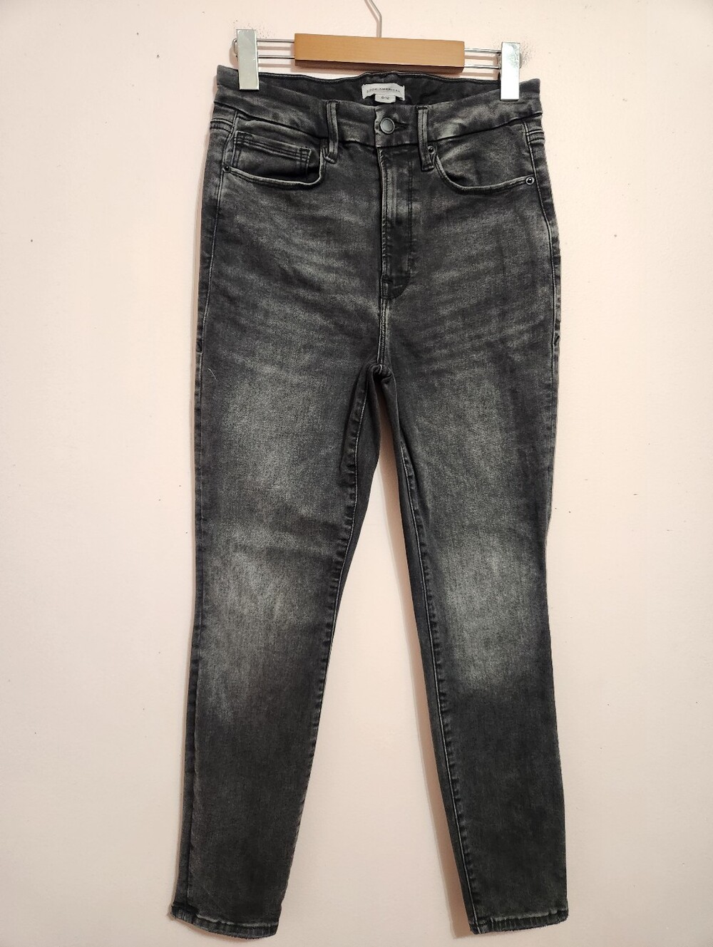 Good American Always Fits High Rise Skinny Jeans Acid Wash Black Grunge Sz 6-12